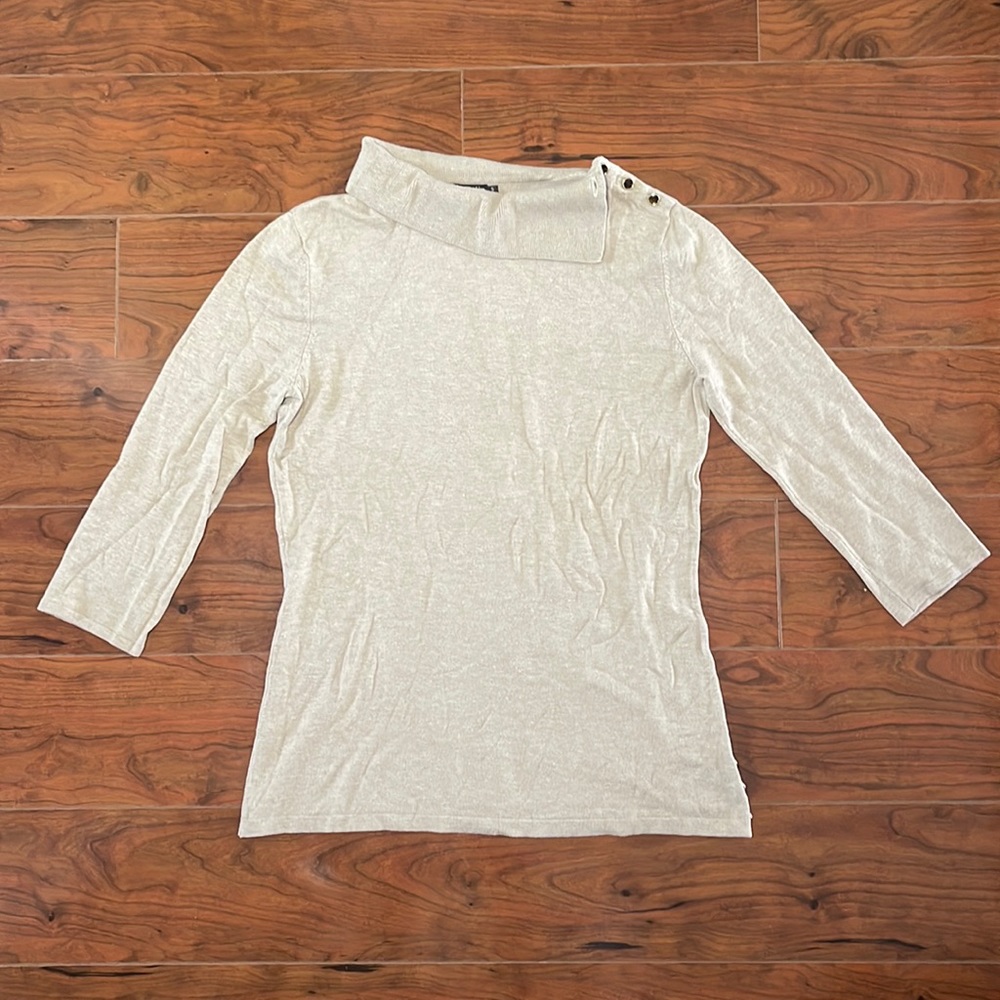 COPY - J. McLaughlin Tan Three Quarter Length Sleeve Cowl Neck Sweater Blouse